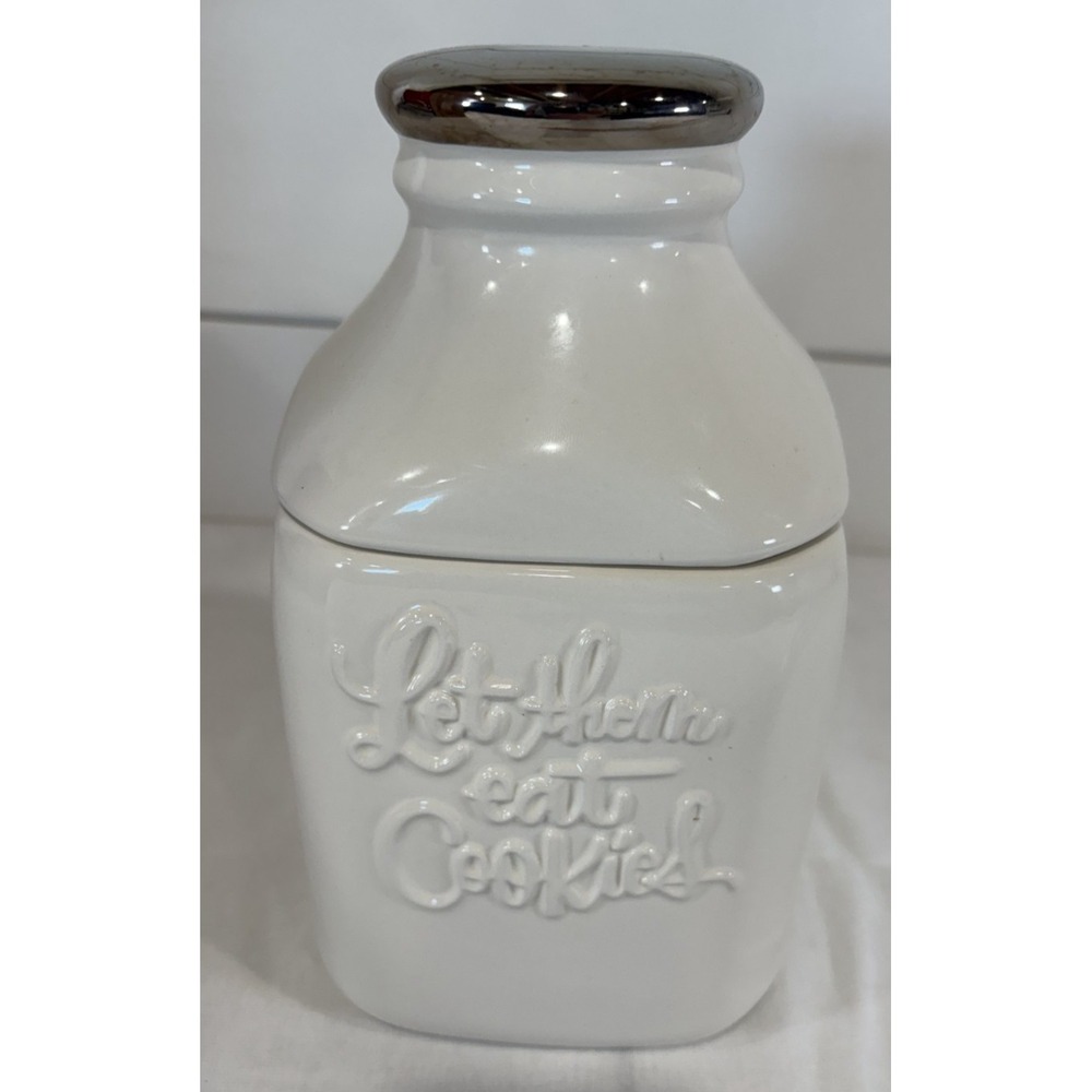 RARE Hallmark Let Them Eat Cookies Cookie Jar White w/ Silver Lid HARD TO FIND!